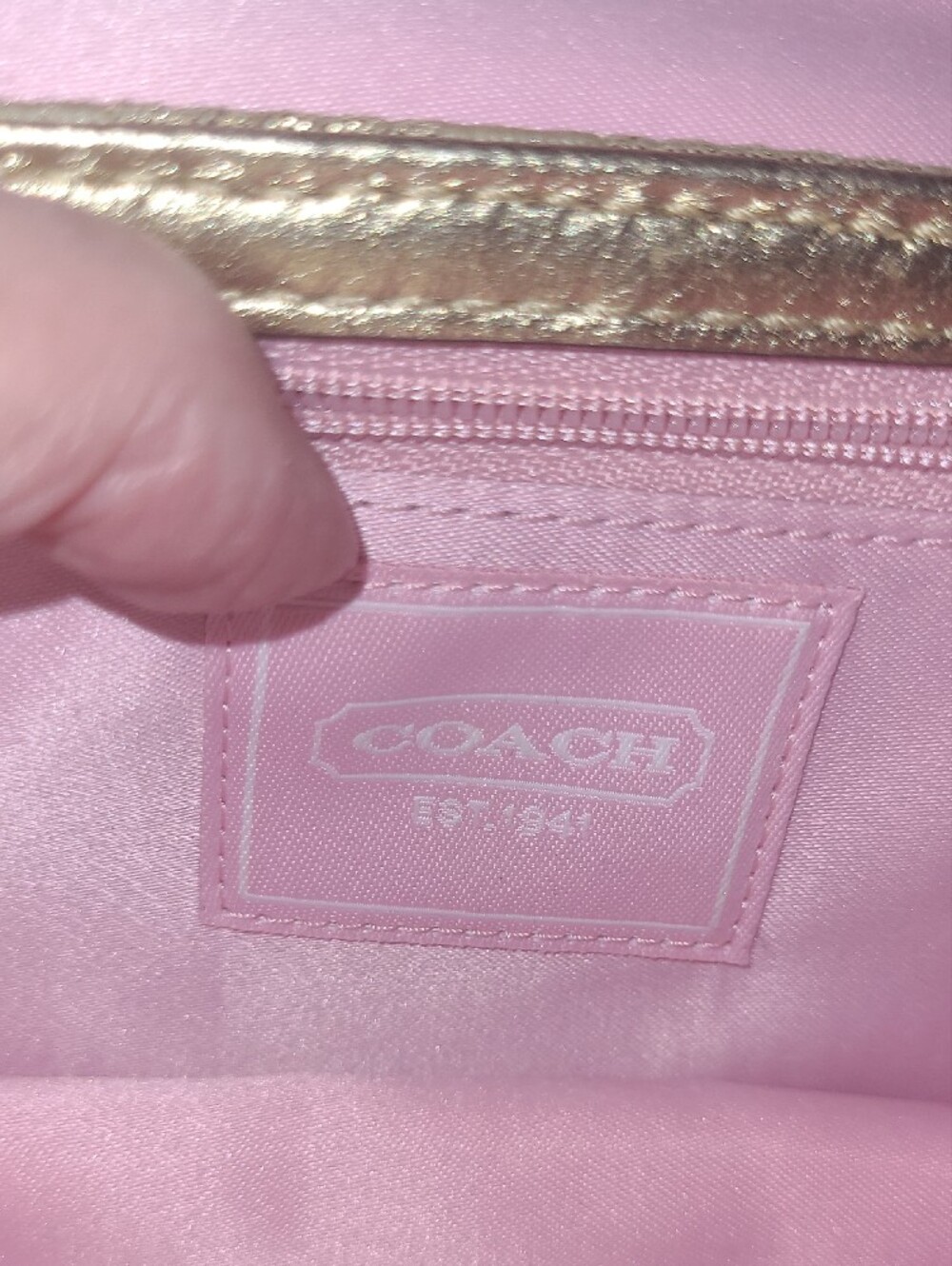 COACH Gold Metallic Signature Turnlock Wristlet - Picture 7 of 10